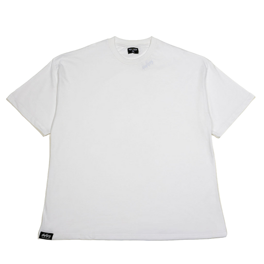 deuXros cloud oversized tee ghost front view, 250 gsm heavyweight cotton, boxy drop-shoulder silhouette