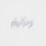 deuXros cloud structured tee tonal embroidered script mid body detail close-up, 300 gsm ring spun cotton