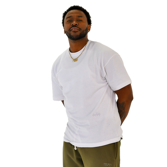 deuXros cloud structured tee men's lifestyle shot, 300 gsm ring spun cotton, relaxed everyday fit