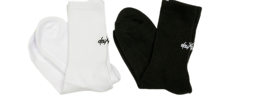 deuXros ink and cloud crew socks ghost image with embroidered script logo, ribbed cotton blend, cushioned sole
