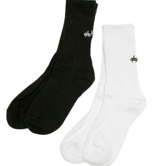 deuXros ink and crew sock ghost image with embroidered script logo, ribbed cotton blend, cushioned sole