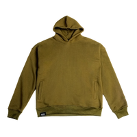 deuXros field moss hoodie ghost front view, 420 gsm heavyweight fleece, hidden zip hand pockets, enzyme-washed finish