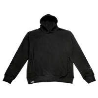 deuXros ink hoodie ghost front view, 420 gsm heavyweight fleece, hidden zip hand pockets, overlapped neckline