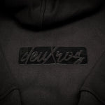 deuXros inkhoodie tonal matte 3d rubberized box logo close-up detail, 420 gsm heavyweight fleece