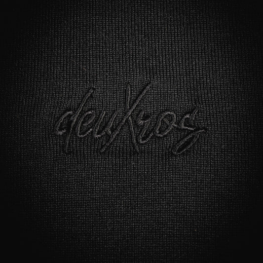 deuXros ink structured tee tonal embroidered script mid body detail close-up, 300 gsm ring spun cotton