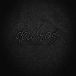 deuXros ink structured tee tonal embroidered script mid body detail close-up, 300 gsm ring spun cotton