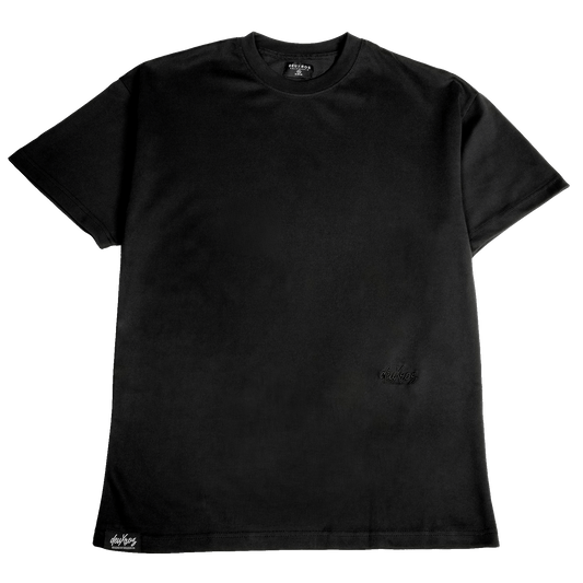 deuXros ink structured tee ghost front view, 300 gsm ring spun cotton, tonal embroidered script at mid body
