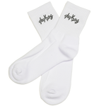 deuXros cloud mid crew sock ghost image with jacquard woven logo, ribbed cotton blend