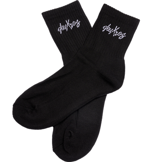 deuXros ink mid crew sock ghost image with jacquard woven logo, ribbed cotton blend