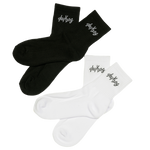 deuXros mid crew sock both colorways, ink and cloud, jacquard woven logo, ribbed cotton blend