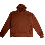 deuXros plumwood hoodie ghost front view, 420 gsm heavyweight fleece, hidden zip hand pockets, enzyme-washed finish