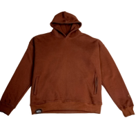 deuXros plumwood hoodie ghost front view, 420 gsm heavyweight fleece, hidden zip hand pockets, enzyme-washed finish