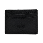 deuXros black saffiano leather cardholder landscape side ghost, crosshatch finish, embossed script logo