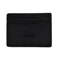 deuXros black saffiano leather cardholder landscape side ghost, crosshatch finish, embossed script logo
