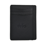 deuXros black saffiano leather cardholder portrait side ghost, six card slots, center compartment