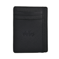 deuXros black saffiano leather cardholder portrait side ghost, six card slots, center compartment