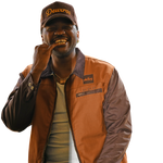 deuXros brown canvas jacket lifestyle shot, date detail and embroidered script at chest, styled with deuXros corduroy hat